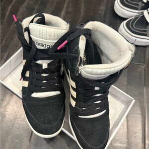 Adidas Black and White High-Tops with Pink Accents